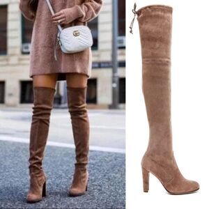 Stuart Weitzman Highland Over The Knee Heeled Boot in Brown/Taupe, Size 7